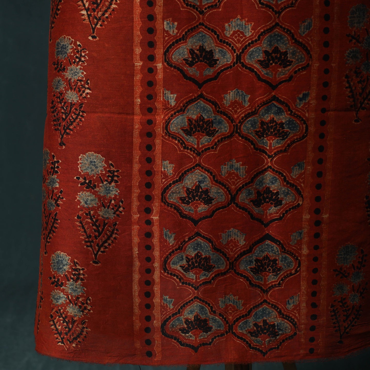 Red - Ajrakh Hand Block Print Chanderi Silk Natural Dyed 2pc Unstitched Dress Material Kurta Set 09