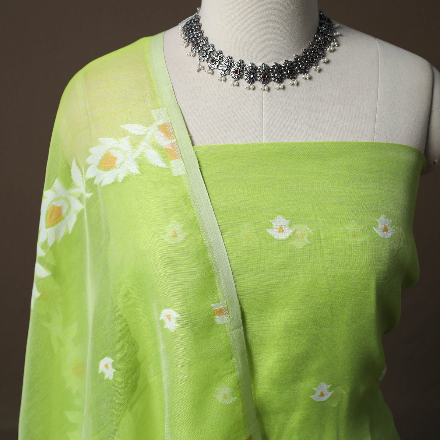 Phulia Jamdani Silk Cotton 2pc Unstitched Dress Material Kurta Set 32