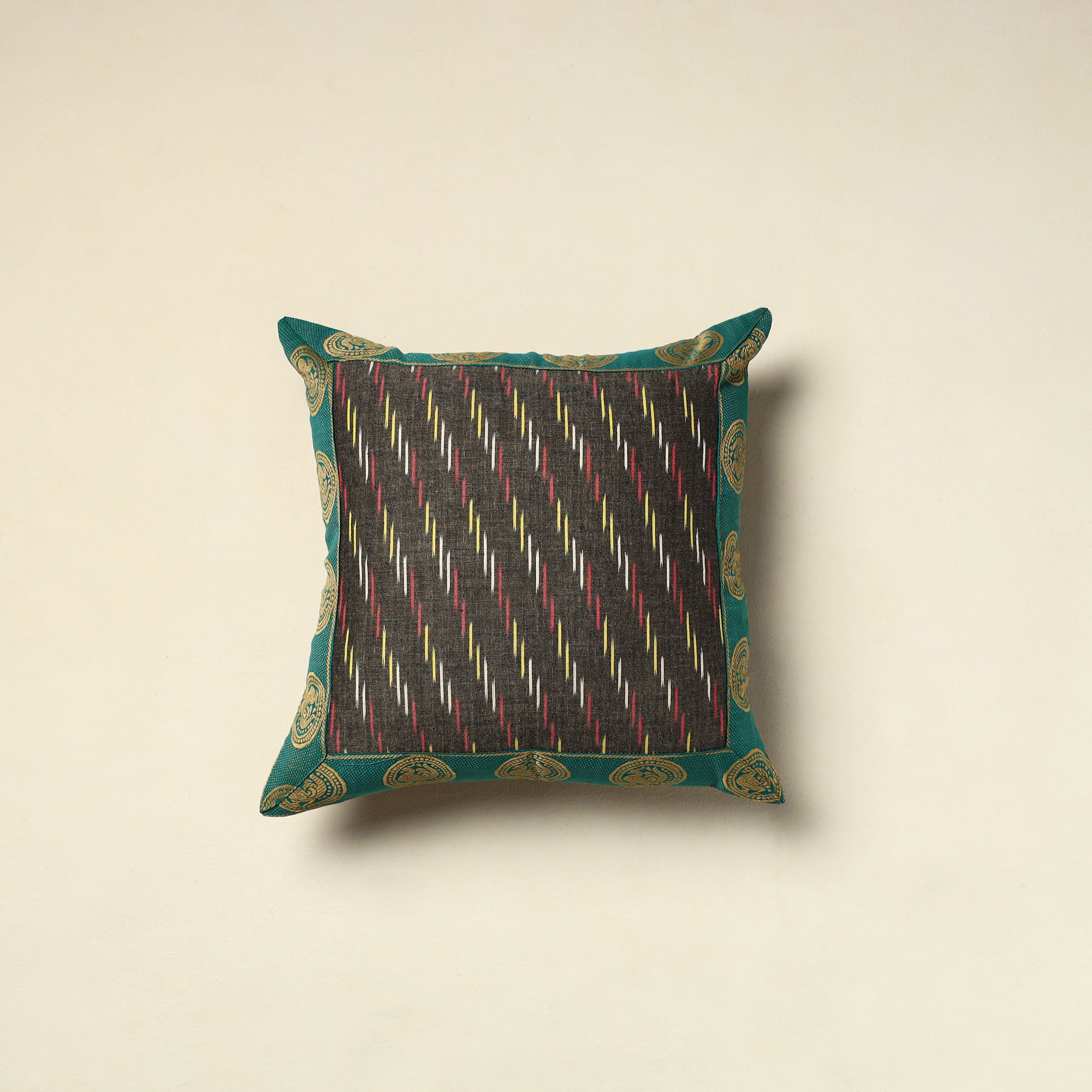 White - Modal Silk Patch Pochampally Ikat Cushion Cover 08 main image 1