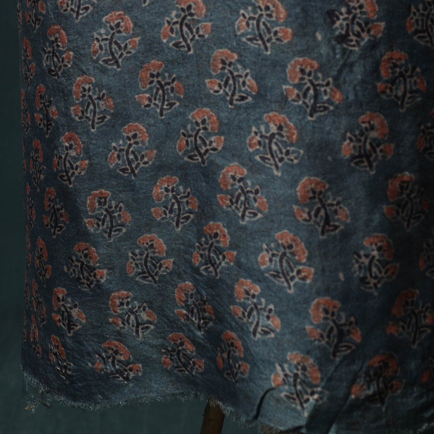 Blue - Ajrakh Natural Dyed Hand Block Print Handloom Tussar Silk 2pc Unstitched Dress Material Kurta Set 11