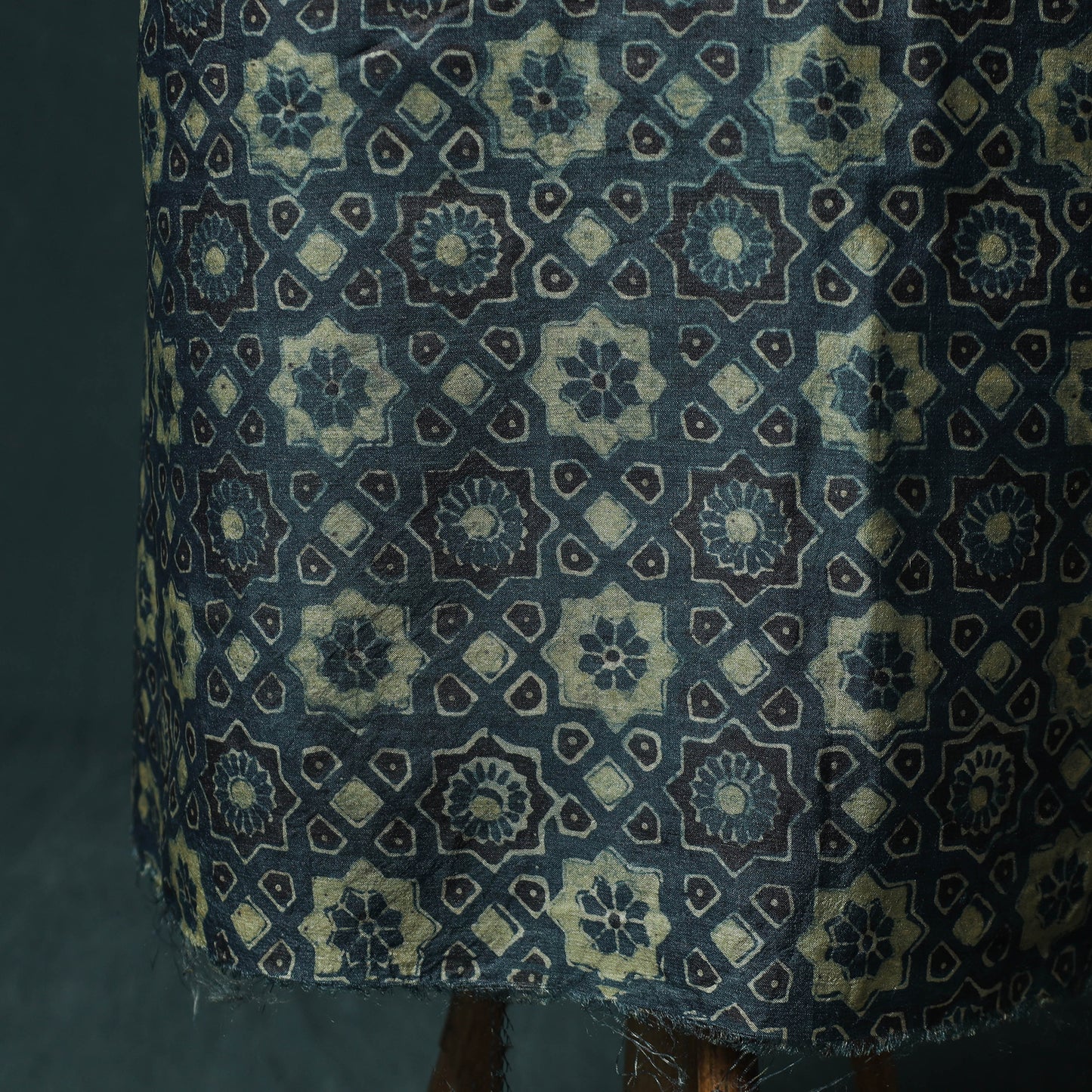 Blue - Ajrakh Natural Dyed Hand Block Print Handloom Tussar Silk 2pc Unstitched Dress Material Kurta Set 15