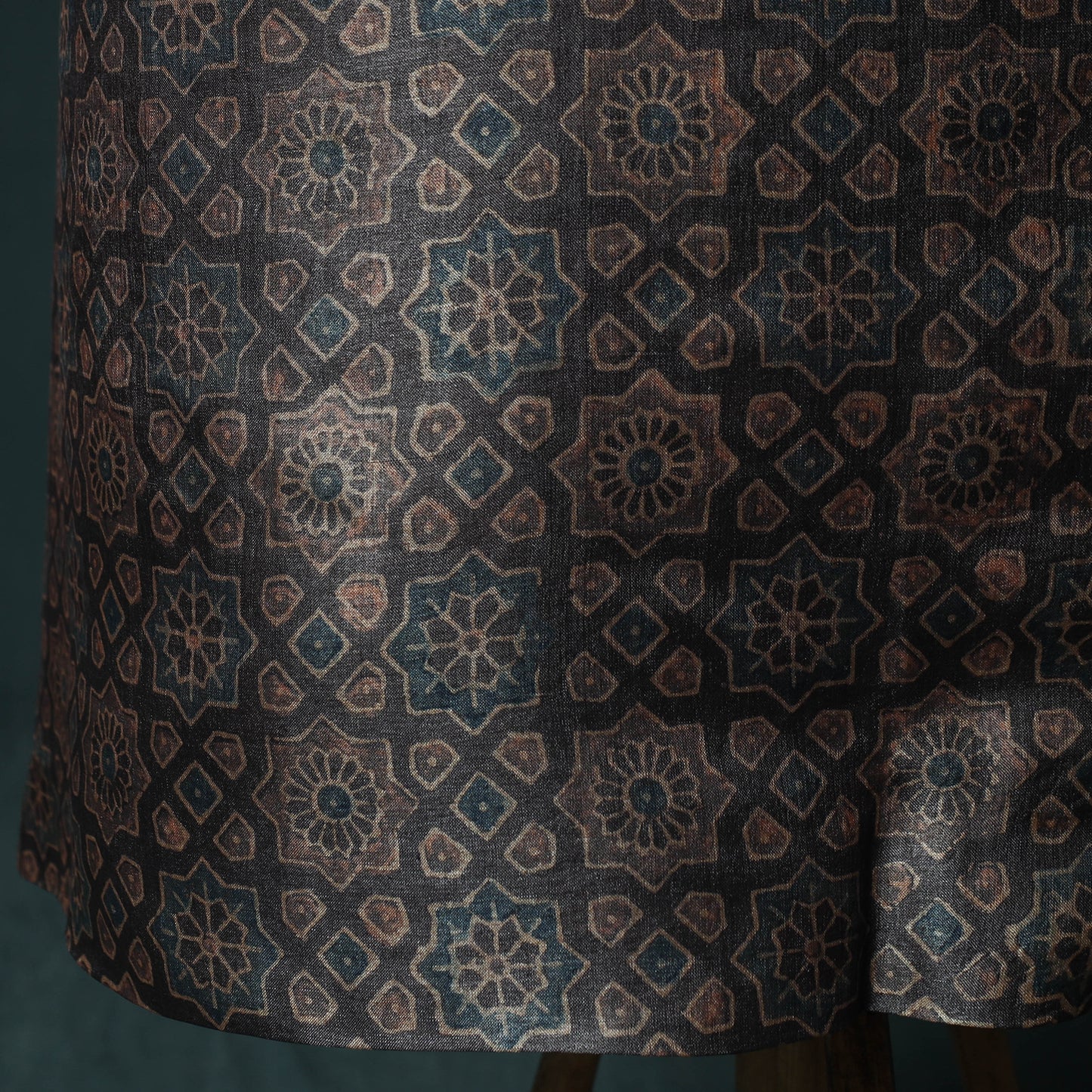 Black - Ajrakh Natural Dyed Hand Block Print Handloom Tussar Silk 2pc Unstitched Dress Material Kurta Set 16