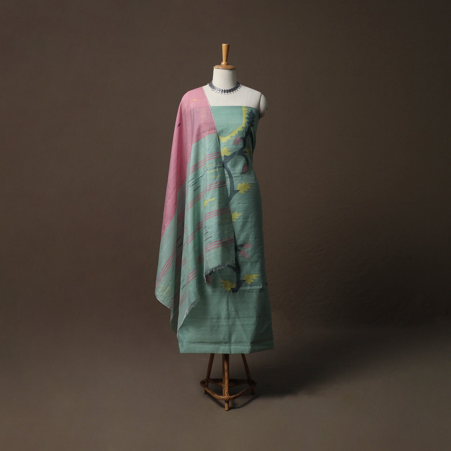Phulia Jamdani Silk Cotton 3pc Unstitched Dress Material Suit Set 39