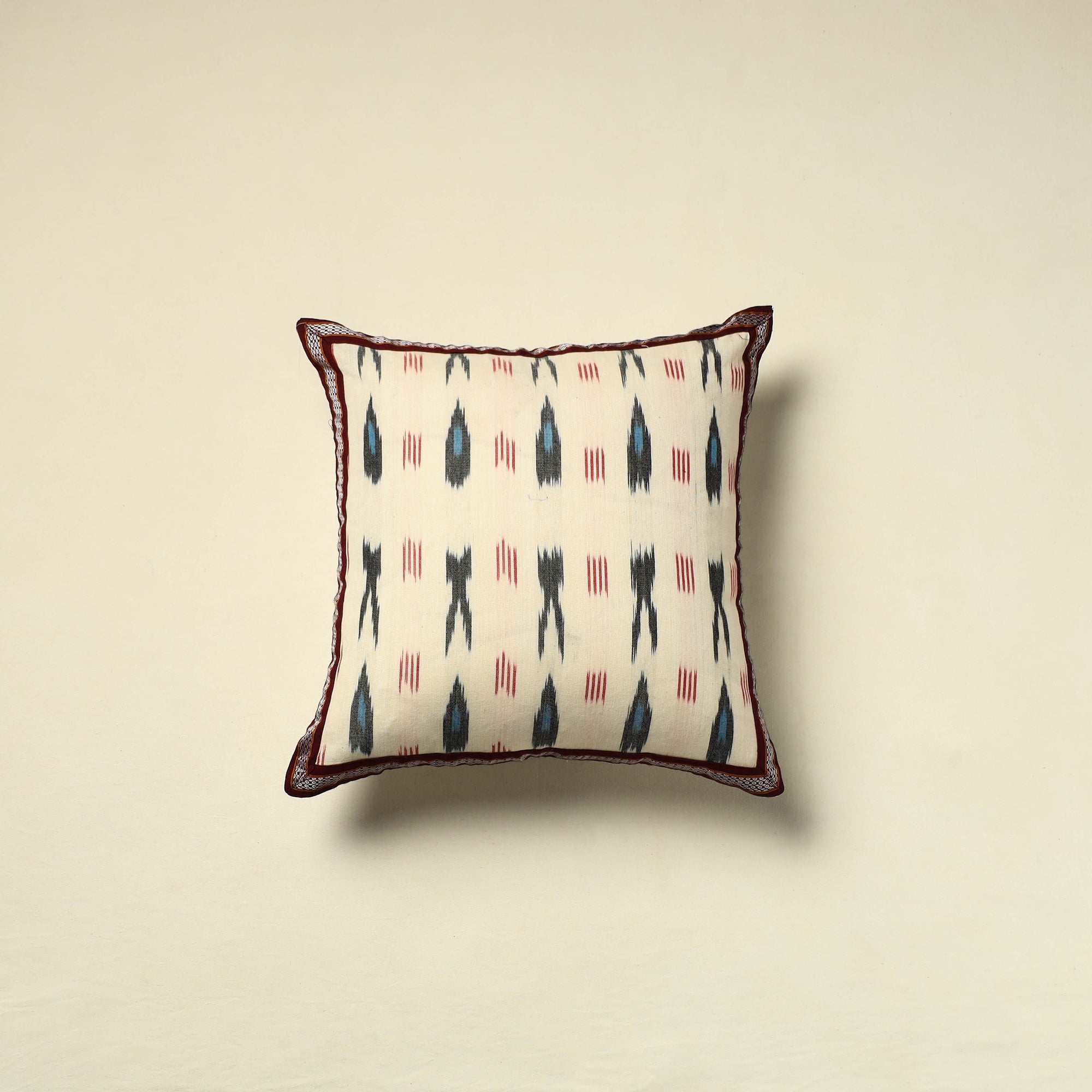 White - Modal Silk Patch Pochampally Ikat Cushion Cover 01
