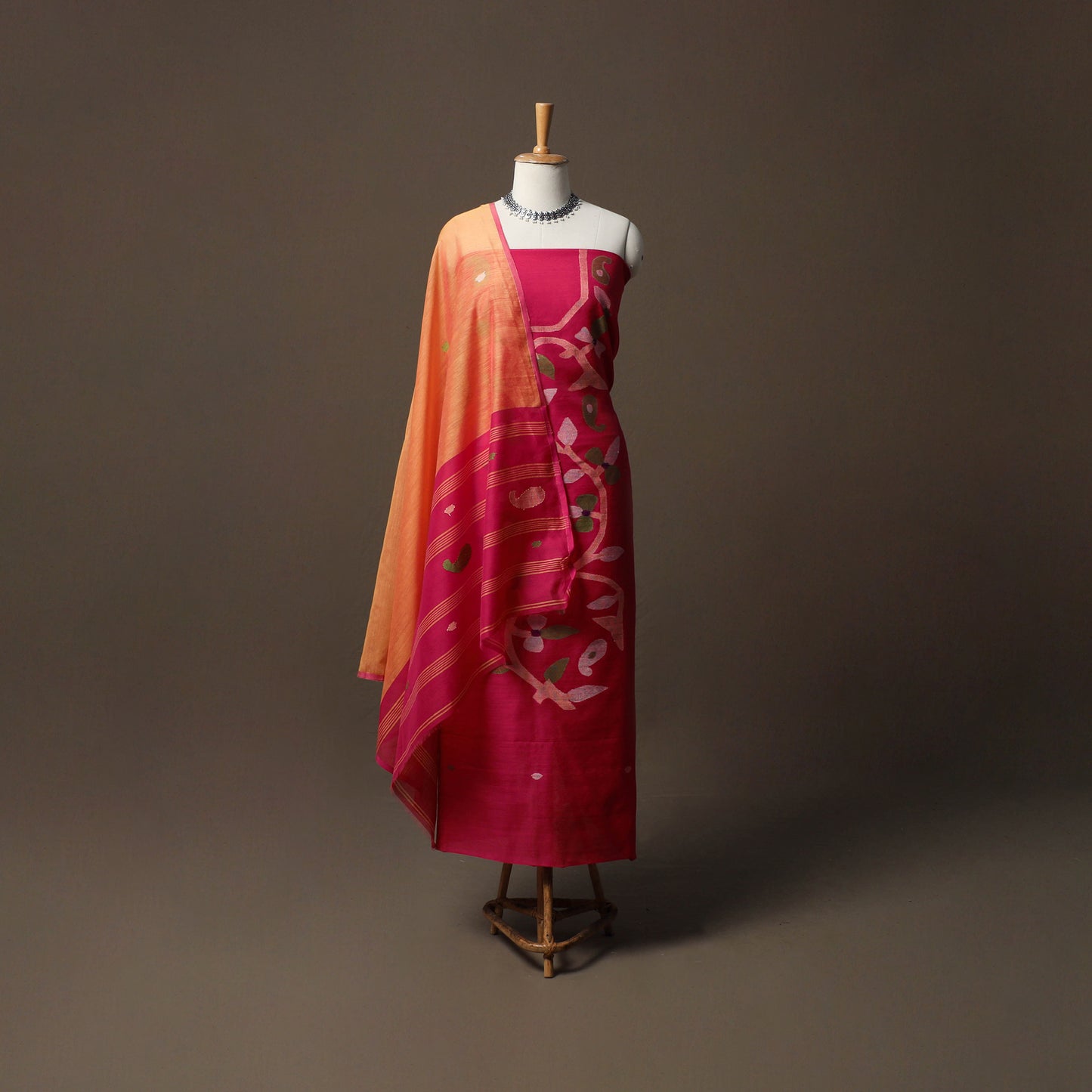 Phulia Jamdani Silk Cotton 3pc Unstitched Dress Material Suit Set 40