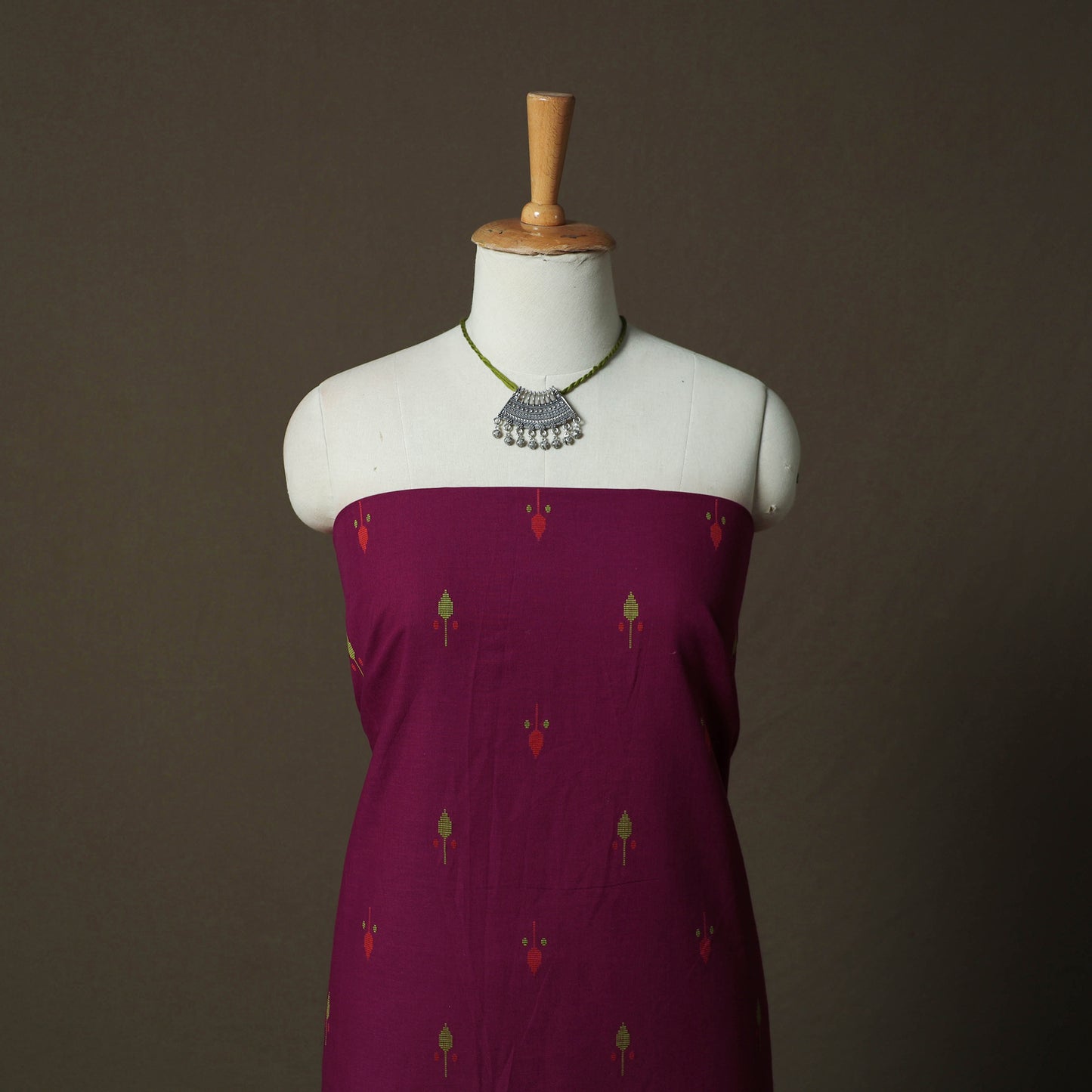 Jacquard Woven Cotton 2pc Unstitched Dress Material Kurta Set with Jewellery 03