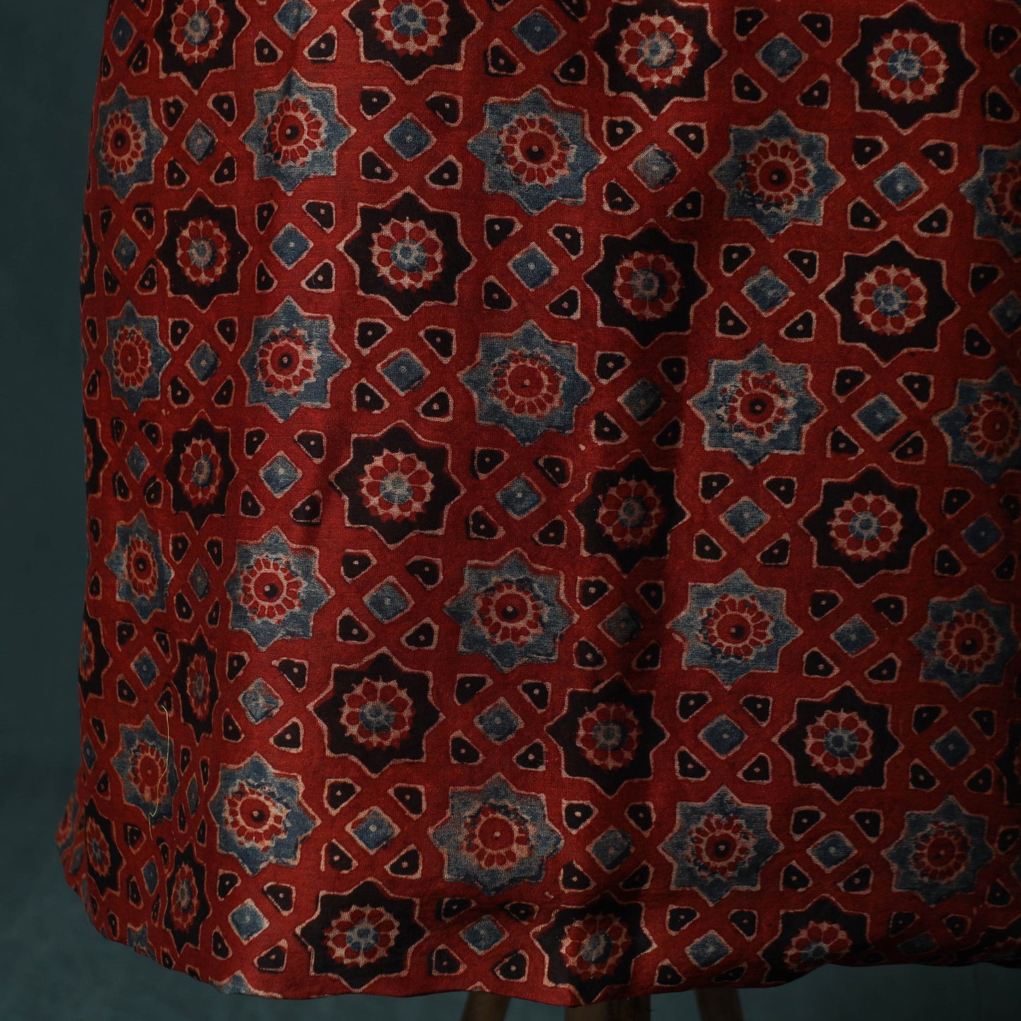 Red - Ajrakh Hand Block Print Natural Dyed Maheshwari Silk 2pc Unstitched Dress Material Kurta Set 21