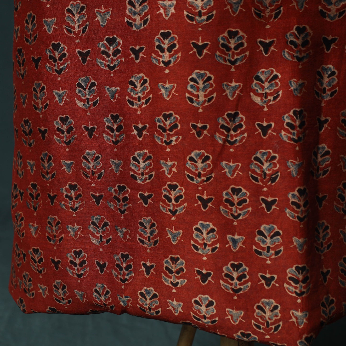 Red - Ajrakh Hand Block Print Natural Dyed Maheshwari Silk 2pc Unstitched Dress Material Kurta Set 23