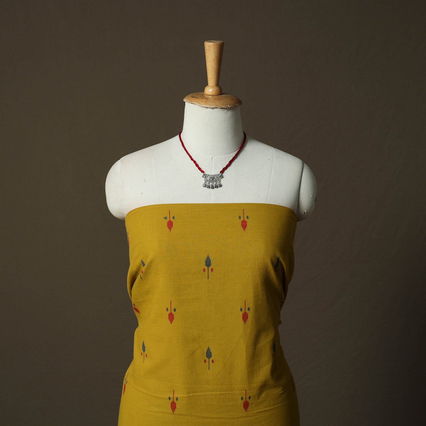 Jacquard Woven Cotton 2pc Unstitched Dress Material Kurta Set with Jewellery 07