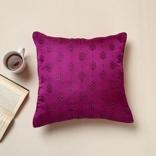 Banarasi Handwoven Zari Work Silk Cotton Cushion Cover (16 x 16 in) 19