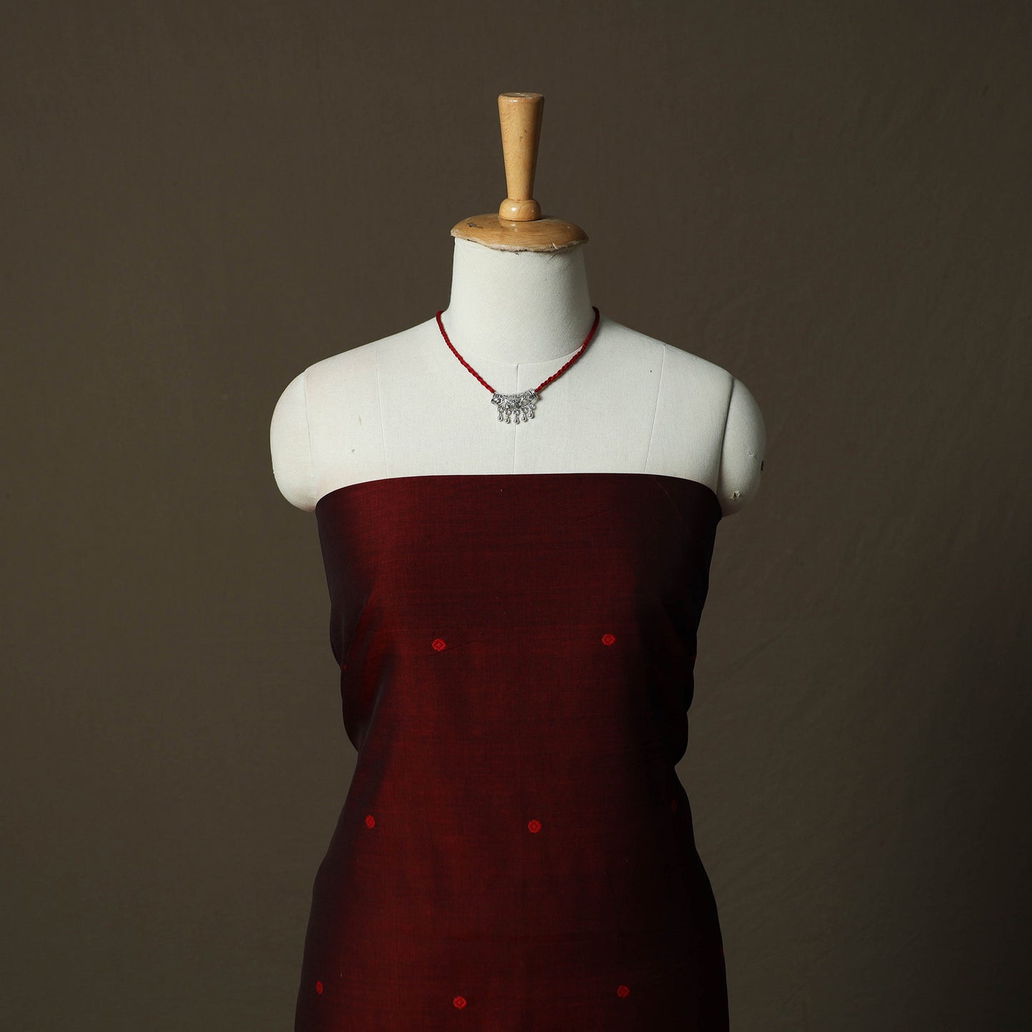 Jacquard Woven Cotton 2pc Unstitched Dress Material Kurta Set with Jewellery 08