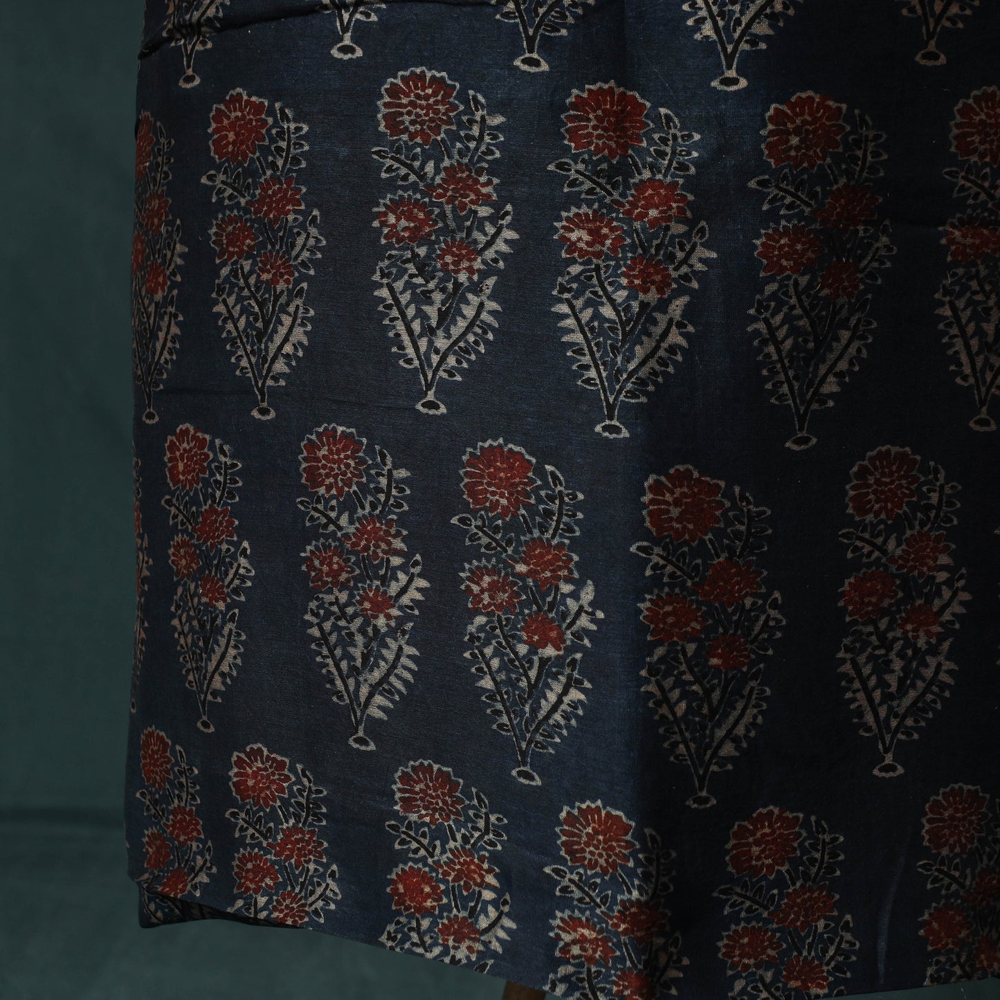 Blue - Ajrakh Hand Block Print Natural Dyed Maheshwari Silk 2pc Unstitched Dress Material Kurta Set 31
