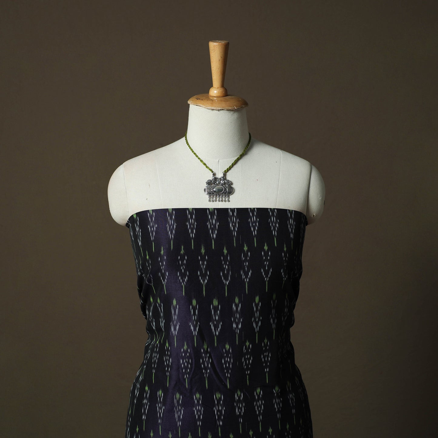 Pochampally Ikat Weave Mercerised Cotton 2pc Unstitched Dress Material Kurta Set with Jewellery 16