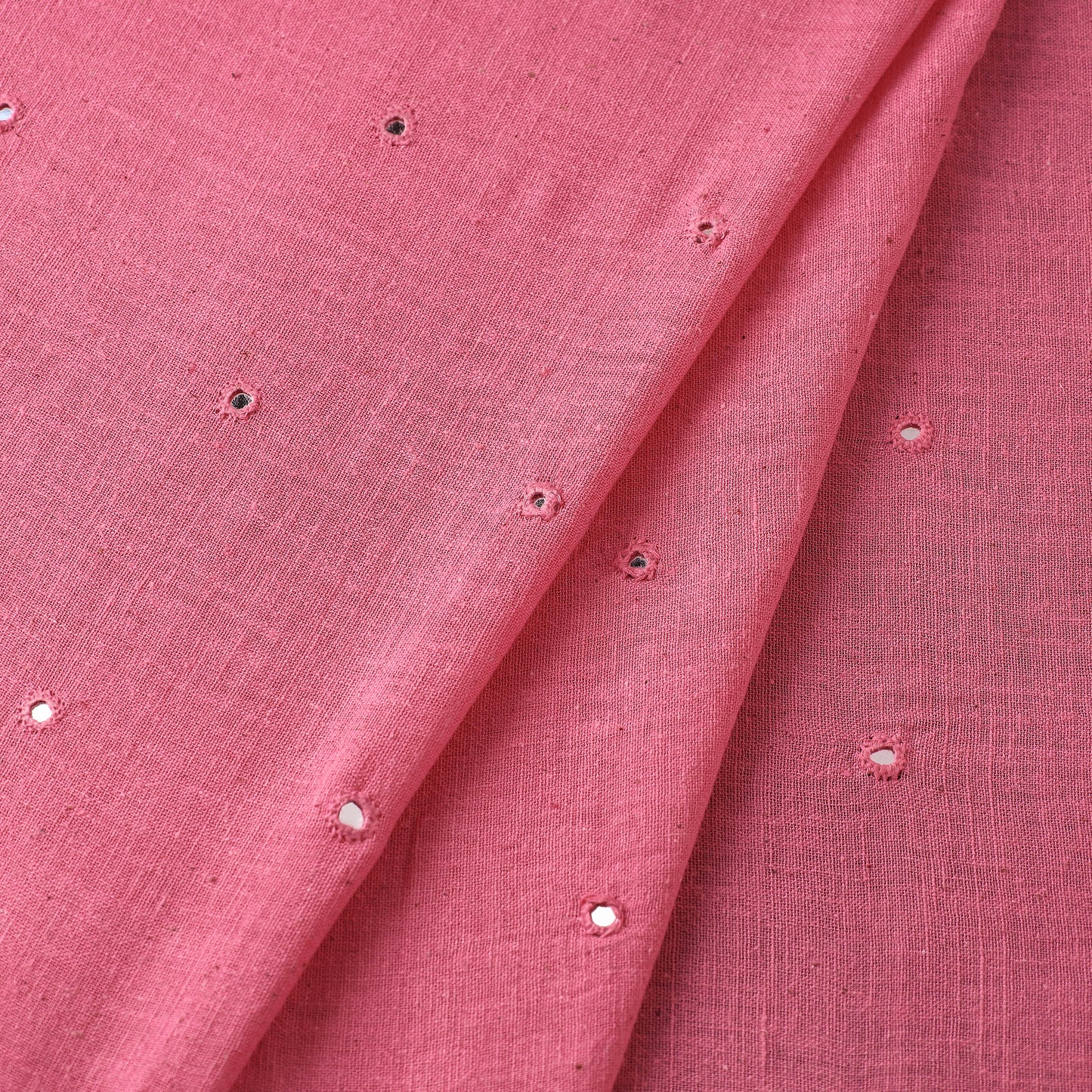Pink - Organic Kala Cotton Handloom Mirror Work Fabric