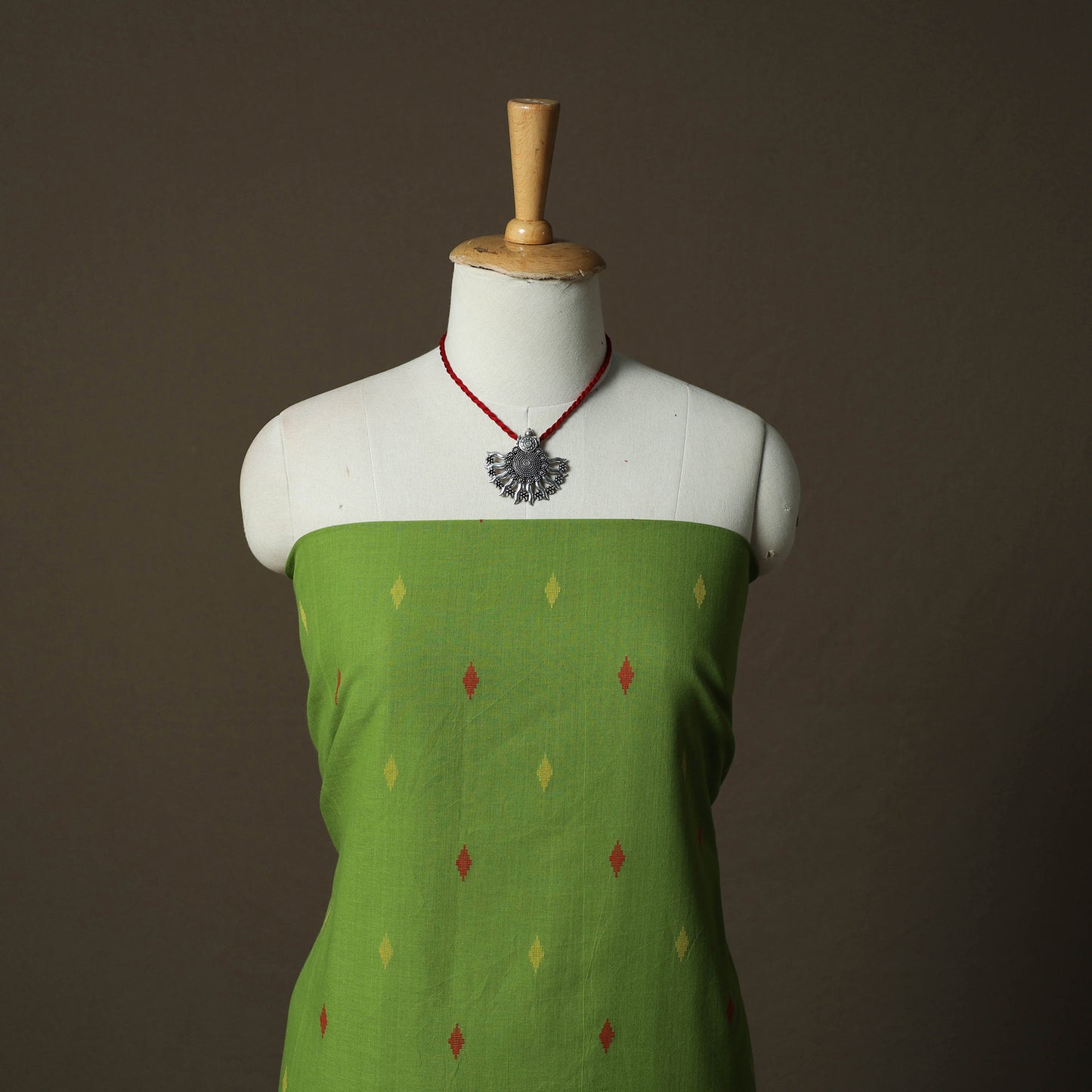 Jacquard Woven Cotton 2pc Unstitched Dress Material Kurta Set with Jewellery 18