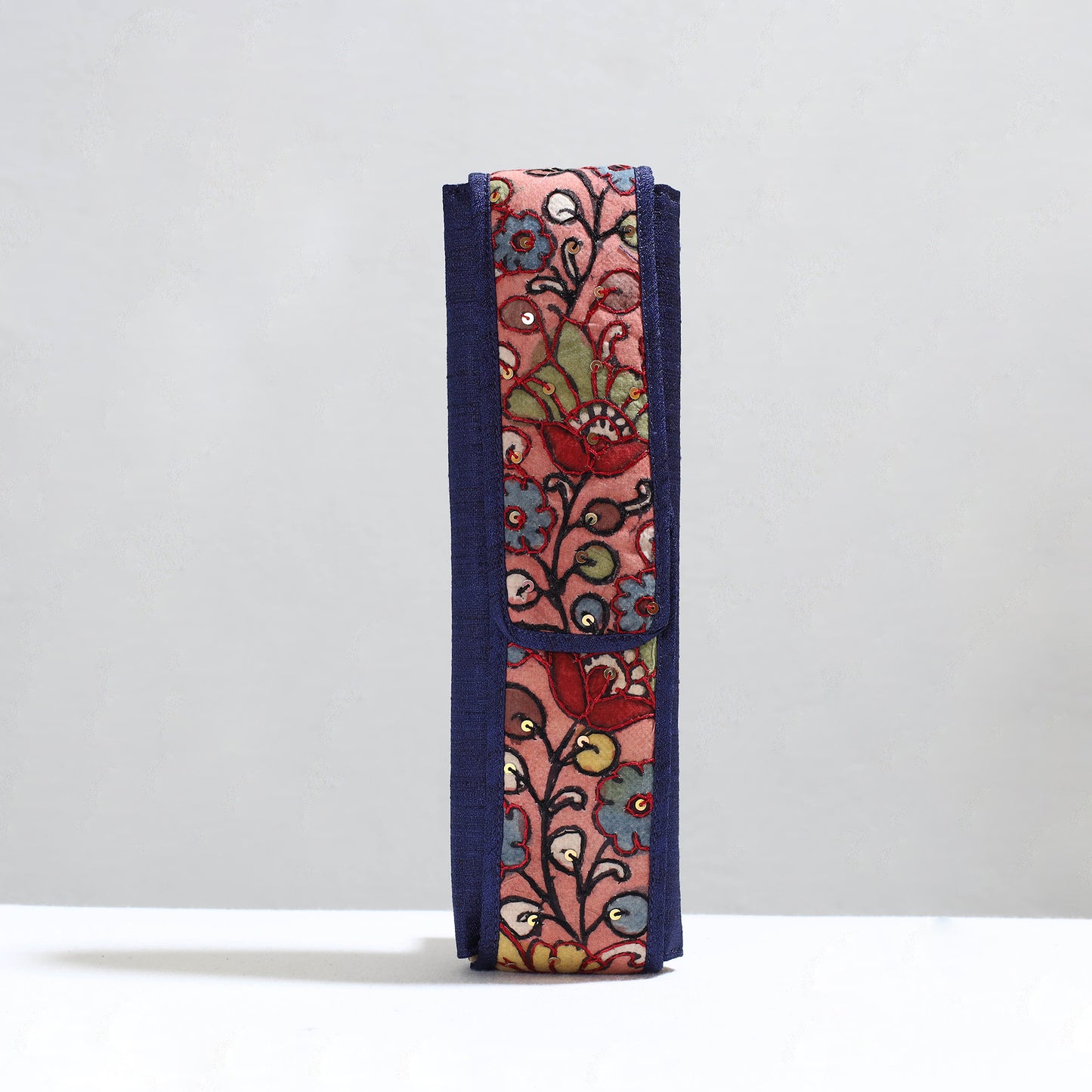 Blue Handpainted Kalamkari Natural Dyed Ghicha Silk Earrings Pouch 05