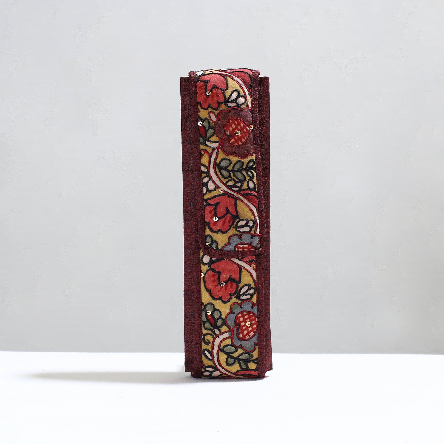 Brown Handpainted Kalamkari Natural Dyed Ghicha Silk Earrings Pouch 06