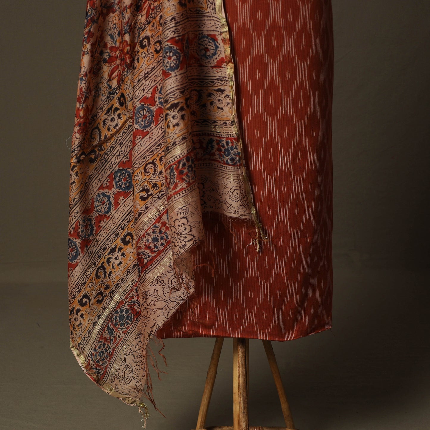 Pochampally Ikat Weave Cotton 2pc Unstitched Dress Material Kurta Set with Jewellery 19