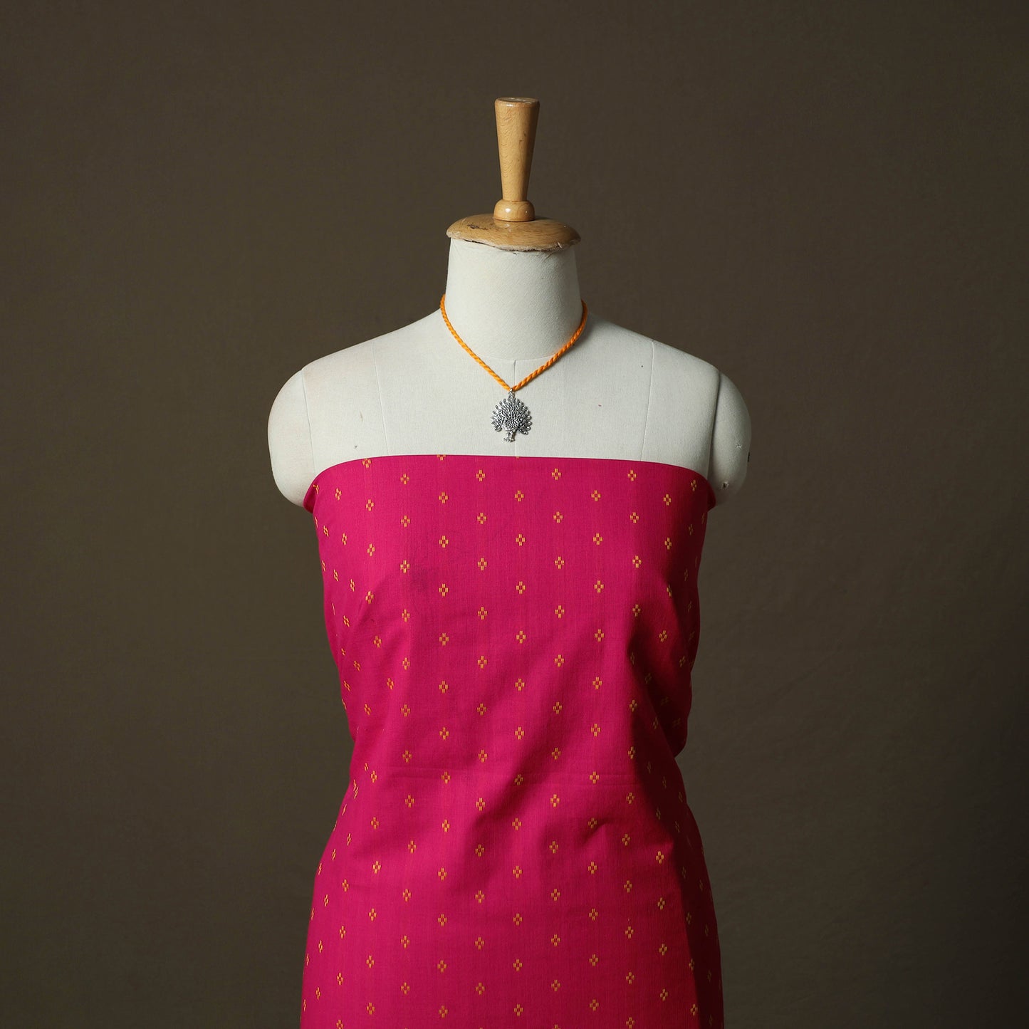 Jacquard Woven Cotton 2pc Unstitched Dress Material Kurta Set with Jewellery 20