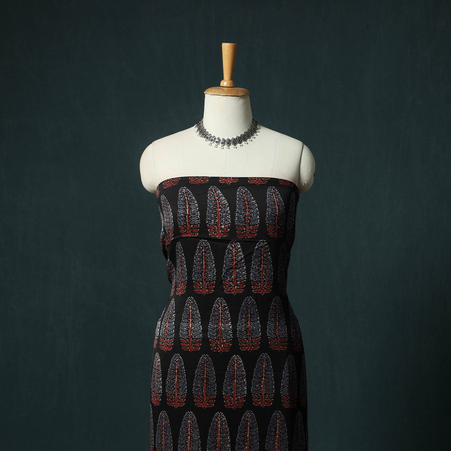 Black - Ajrakh Hand Block Print Natural Dyed Modal Silk 2pc Unstitched Dress Material Kurta Set 39