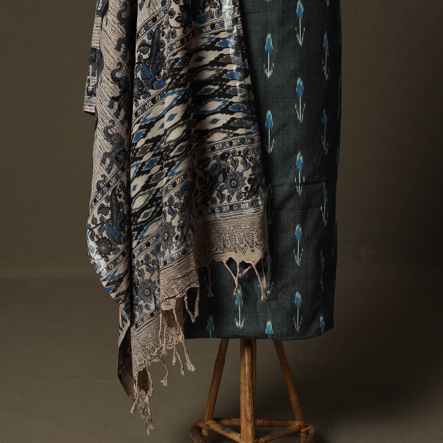 Pochampally Ikat Weave Cotton 2pc Unstitched Dress Material Kurta Set with Jewellery 21