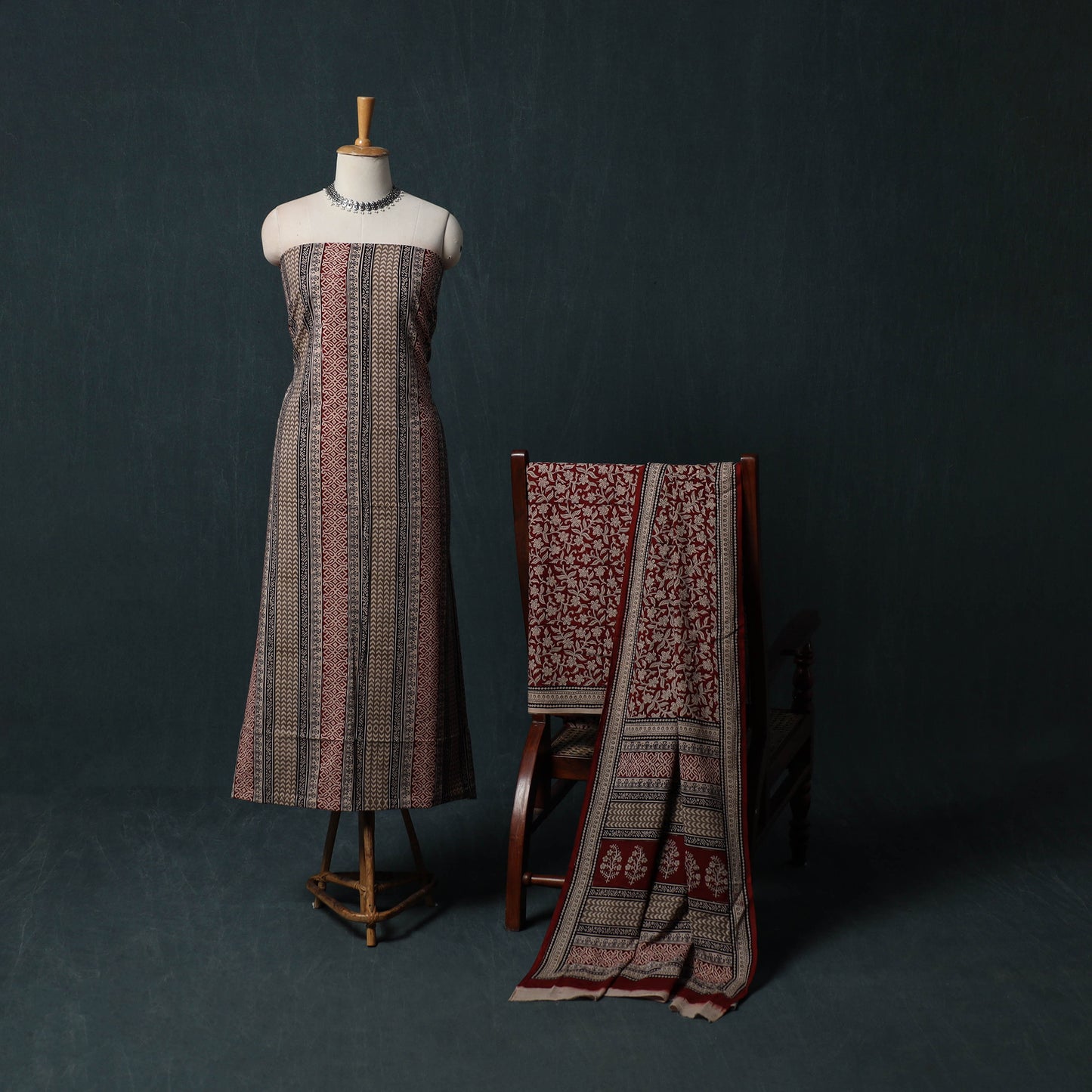 Bagh Hand Block Print Cotton 3pc Unstitched Dress Material Suit Set 01
