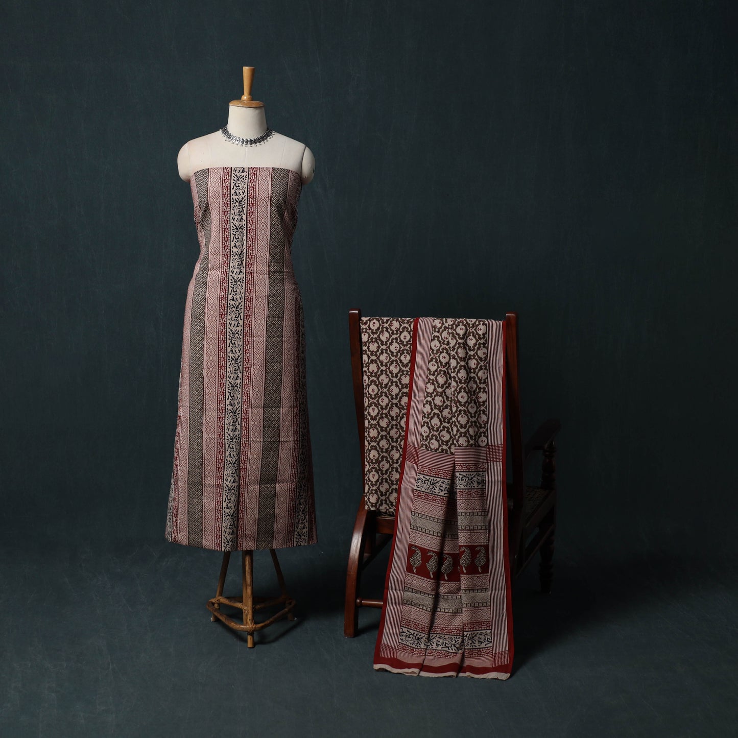 Bagh Hand Block Print Cotton 3pc Unstitched Dress Material Suit Set 02