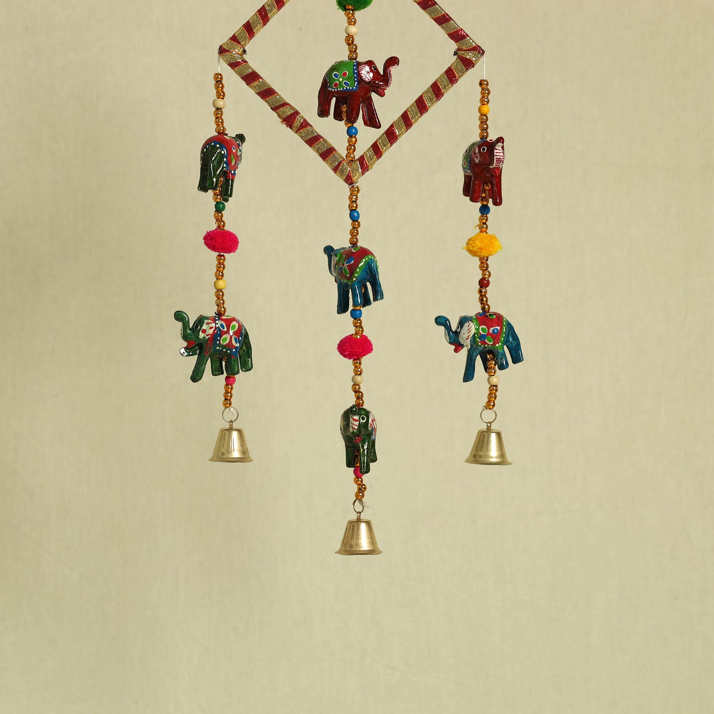 Elephant - Handpainted Wooden Decorative Bell Hanging