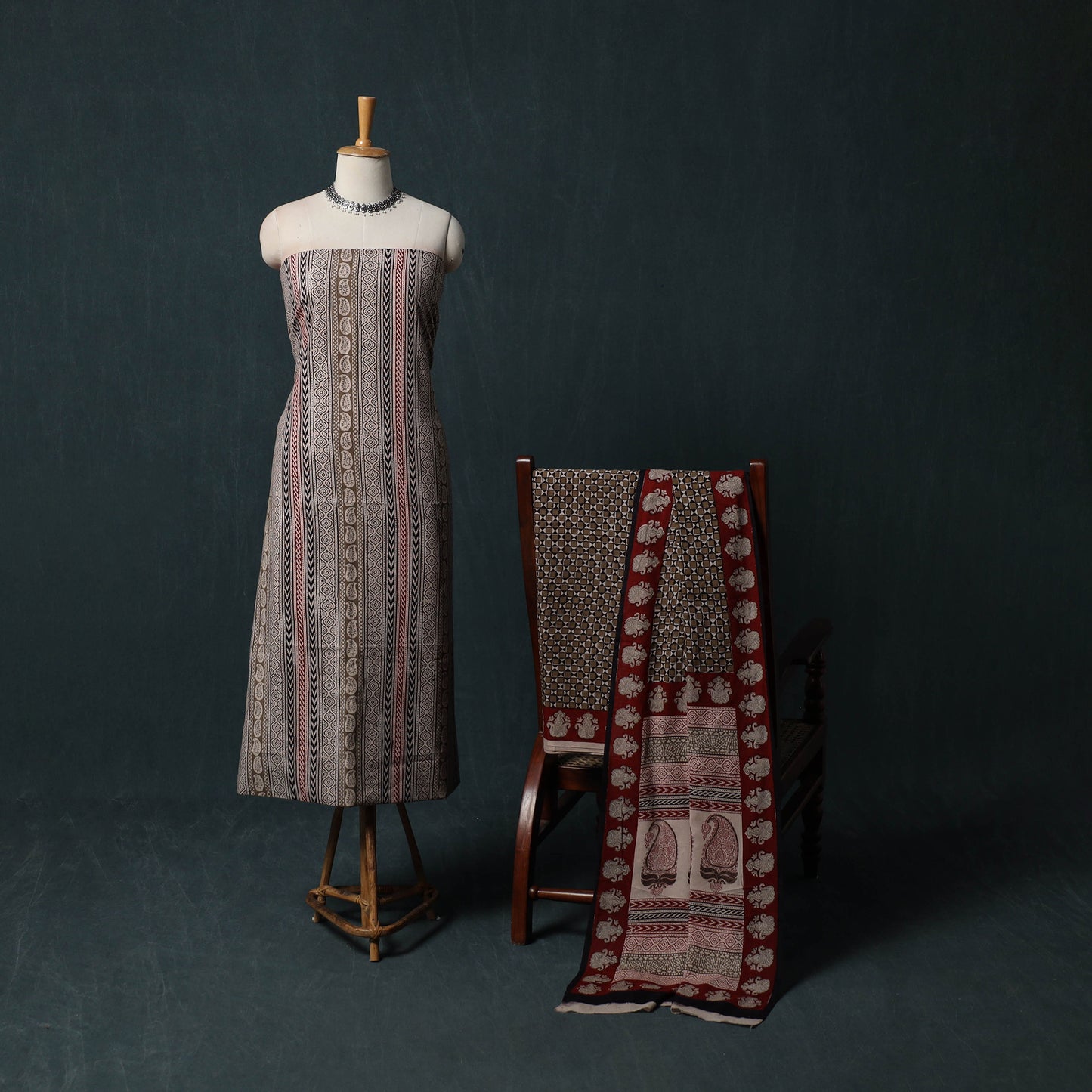 Bagh Hand Block Print Cotton 3pc Unstitched Dress Material Suit Set 03