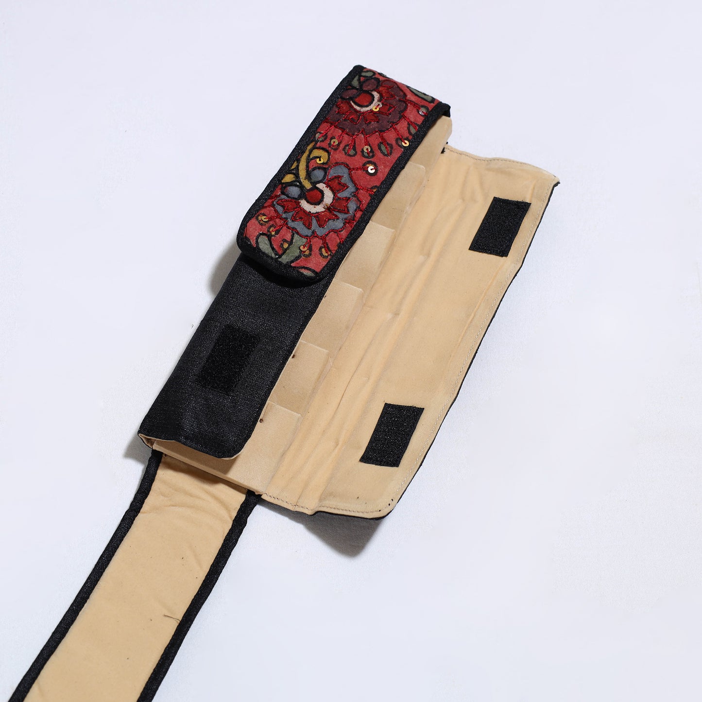 Black Handpainted Kalamkari Natural Dyed Ghicha Silk Earrings Pouch 14