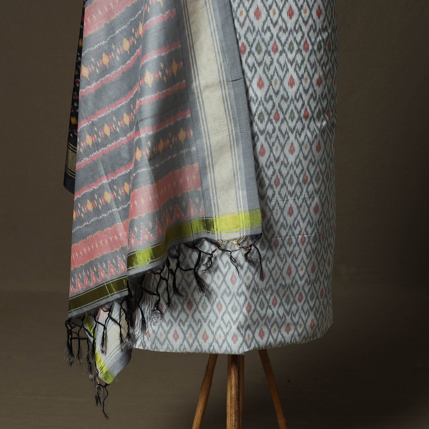 Handloom Sico Pochampally Ikat 2pc Unstitched Dress Material Kurta Set 01
