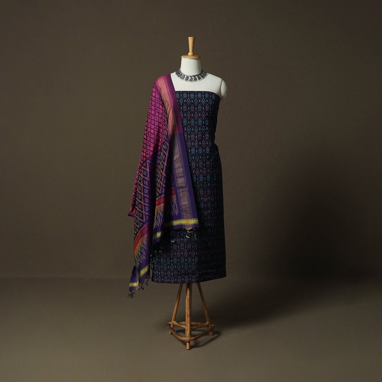 Handloom Sico Pochampally Ikat 2pc Unstitched Dress Material Kurta Set 04