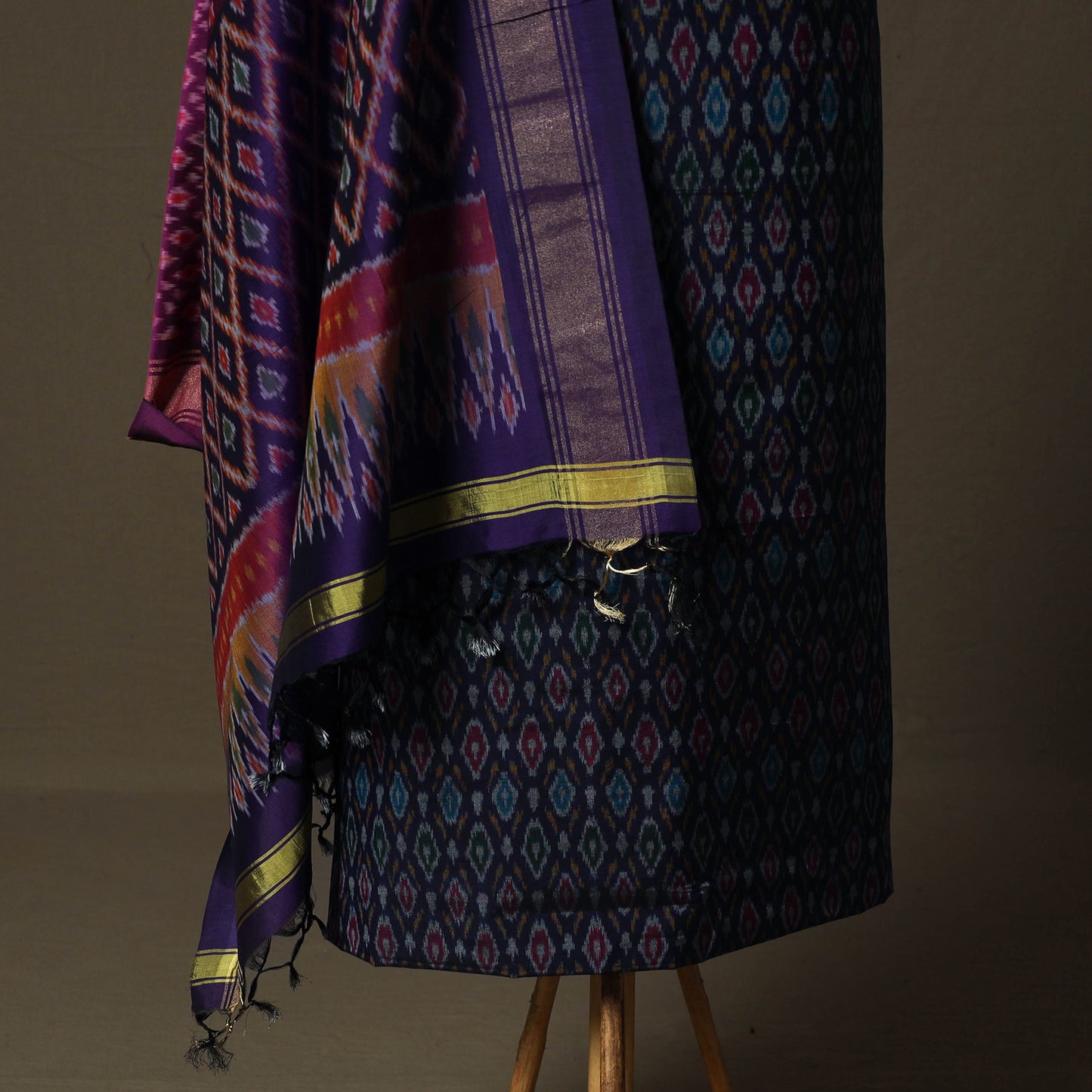 Handloom Sico Pochampally Ikat 2pc Unstitched Dress Material Kurta Set 04