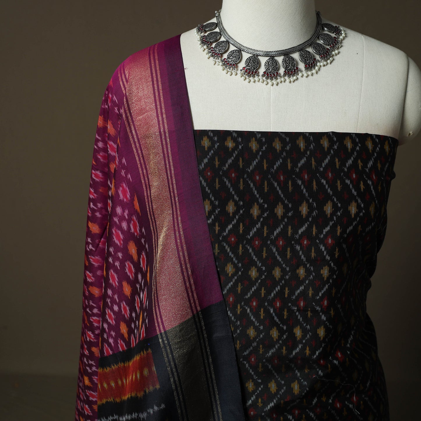 Handloom Sico Pochampally Ikat 2pc Unstitched Dress Material Kurta Set 05