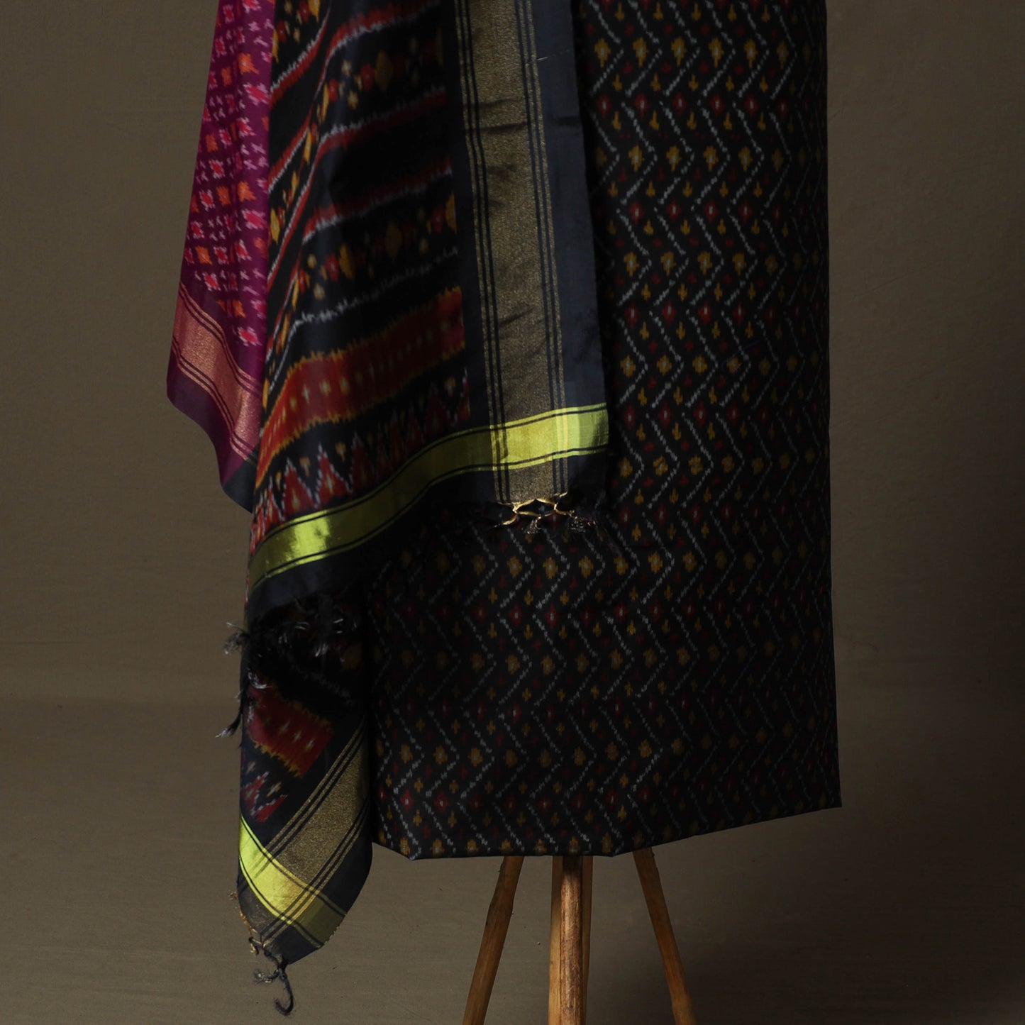 Handloom Sico Pochampally Ikat 2pc Unstitched Dress Material Kurta Set 05