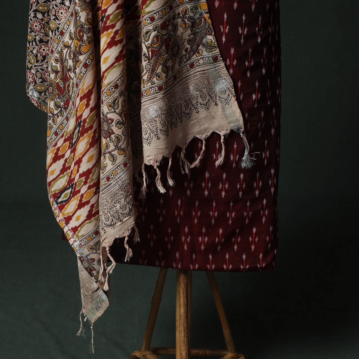 Pochampally Ikat Woven 2pc Mercerised Cotton Unstitched Dress Material Kurta Set with Earrings 02