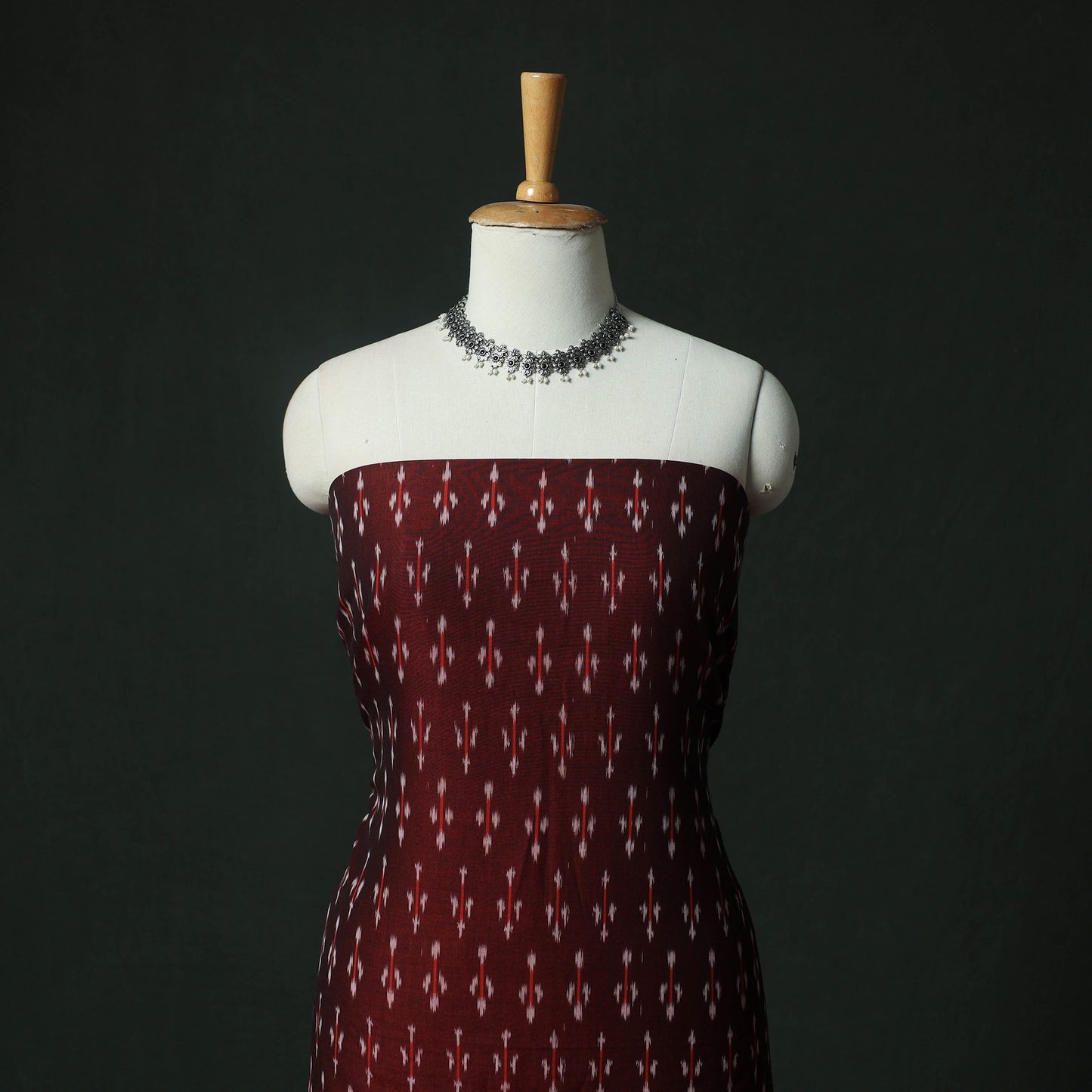 Pochampally Ikat Woven 2pc Mercerised Cotton Unstitched Dress Material Kurta Set with Earrings 02