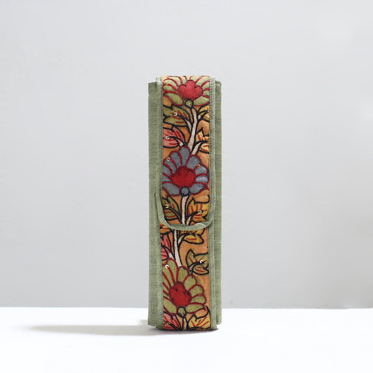 Green Handpainted Kalamkari Natural Dyed Ghicha Silk Earrings Pouch 24