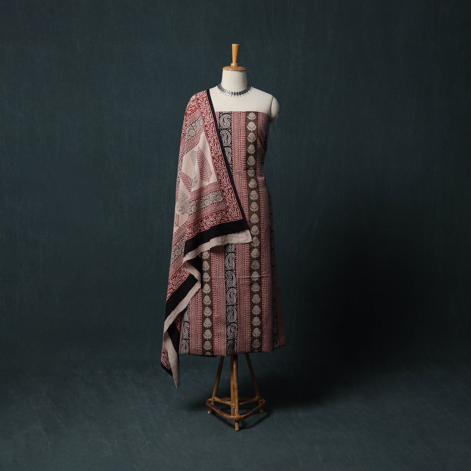 Bagh Hand Block Print Cotton 3pc Unstitched Dress Material Suit Set