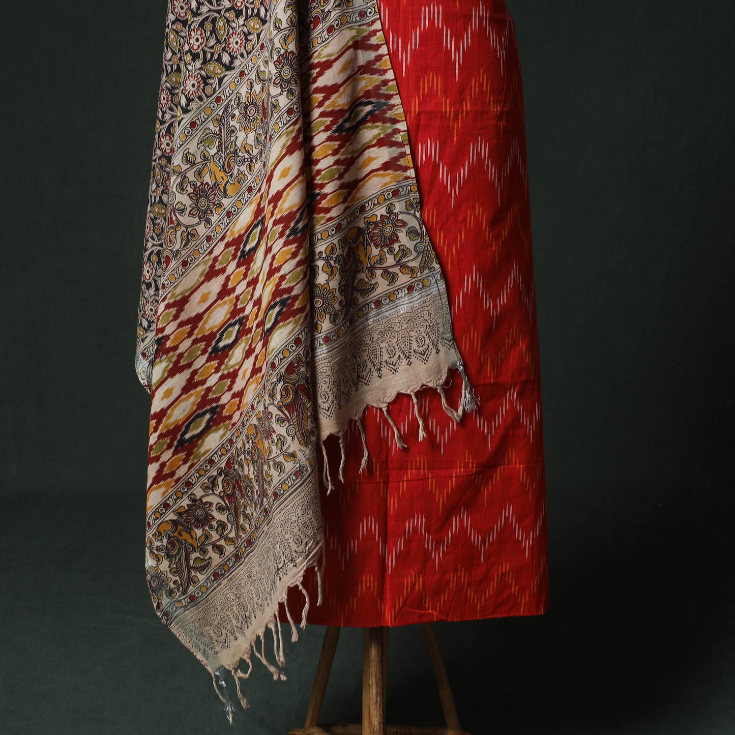 Pochampally Ikat Woven 2pc Cotton Unstitched Dress Material Kurta Set with Earrings 03