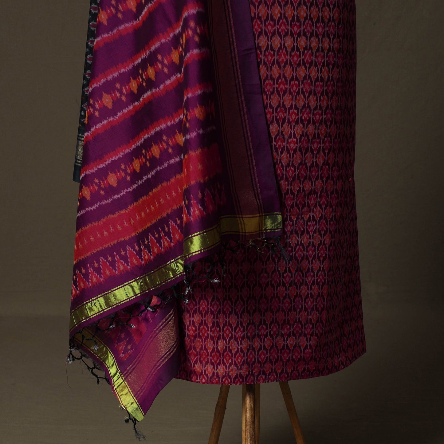Handloom Sico Pochampally Ikat 2pc Unstitched Dress Material Kurta Set 09