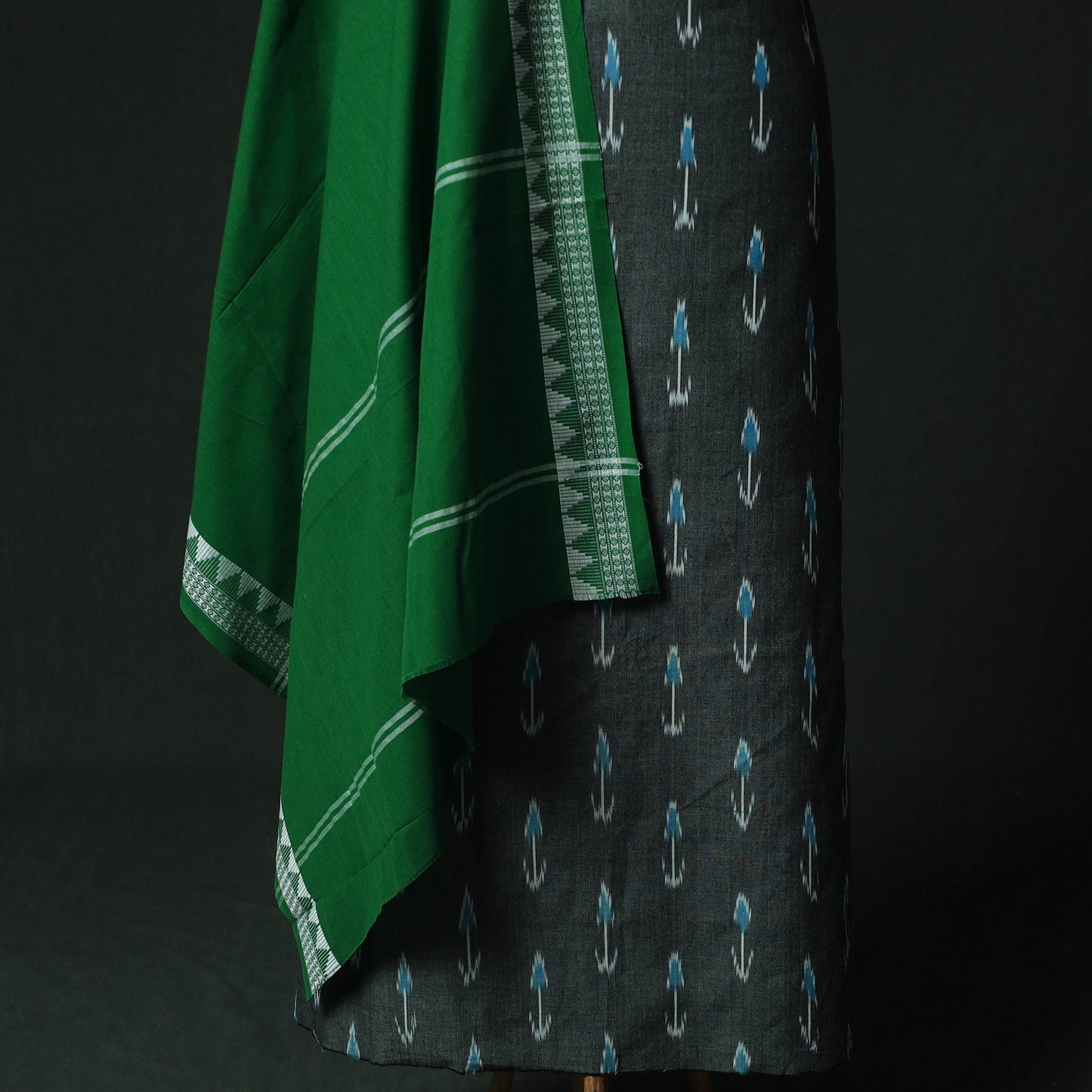 Pochampally Ikat Woven 2pc Cotton Unstitched Dress Material Kurta Set with Jewellery 06