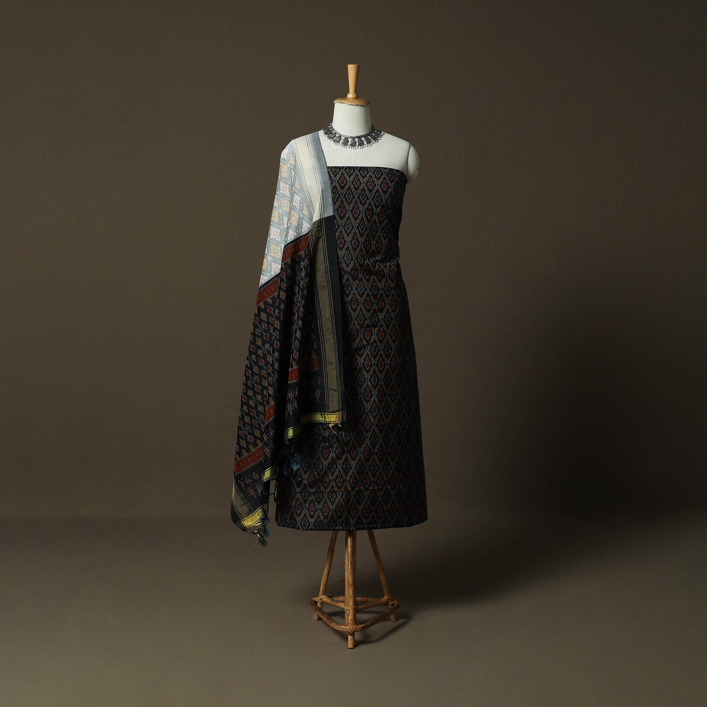 Handloom Sico Pochampally Ikat 2pc Unstitched Dress Material Kurta Set 11
