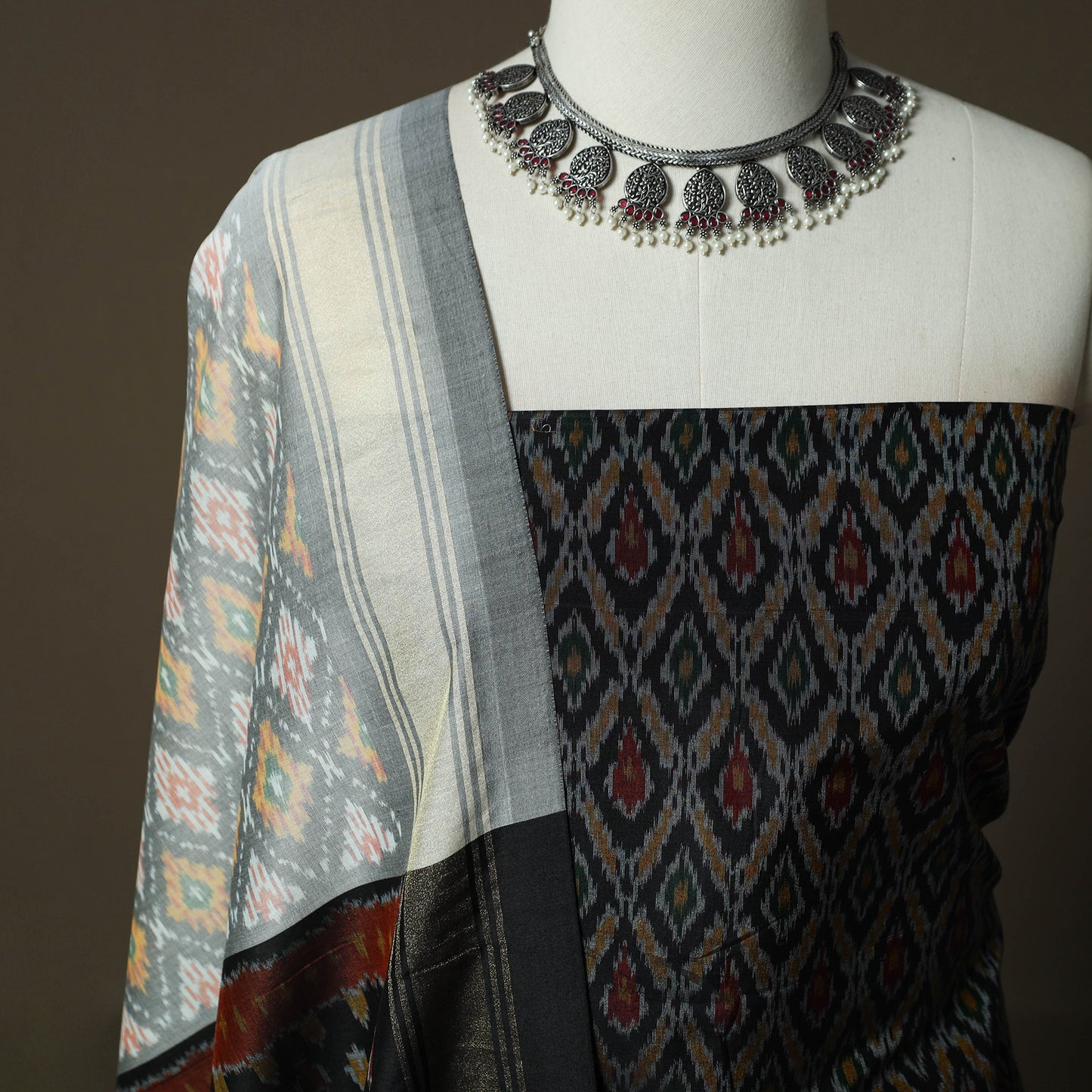 Handloom Sico Pochampally Ikat 2pc Unstitched Dress Material Kurta Set 11
