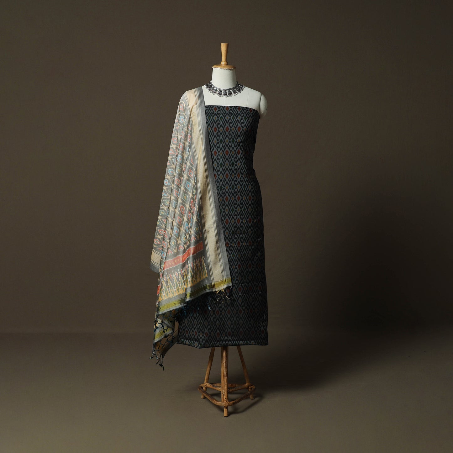 Handloom Sico Pochampally Ikat 2pc Unstitched Dress Material Kurta Set 12