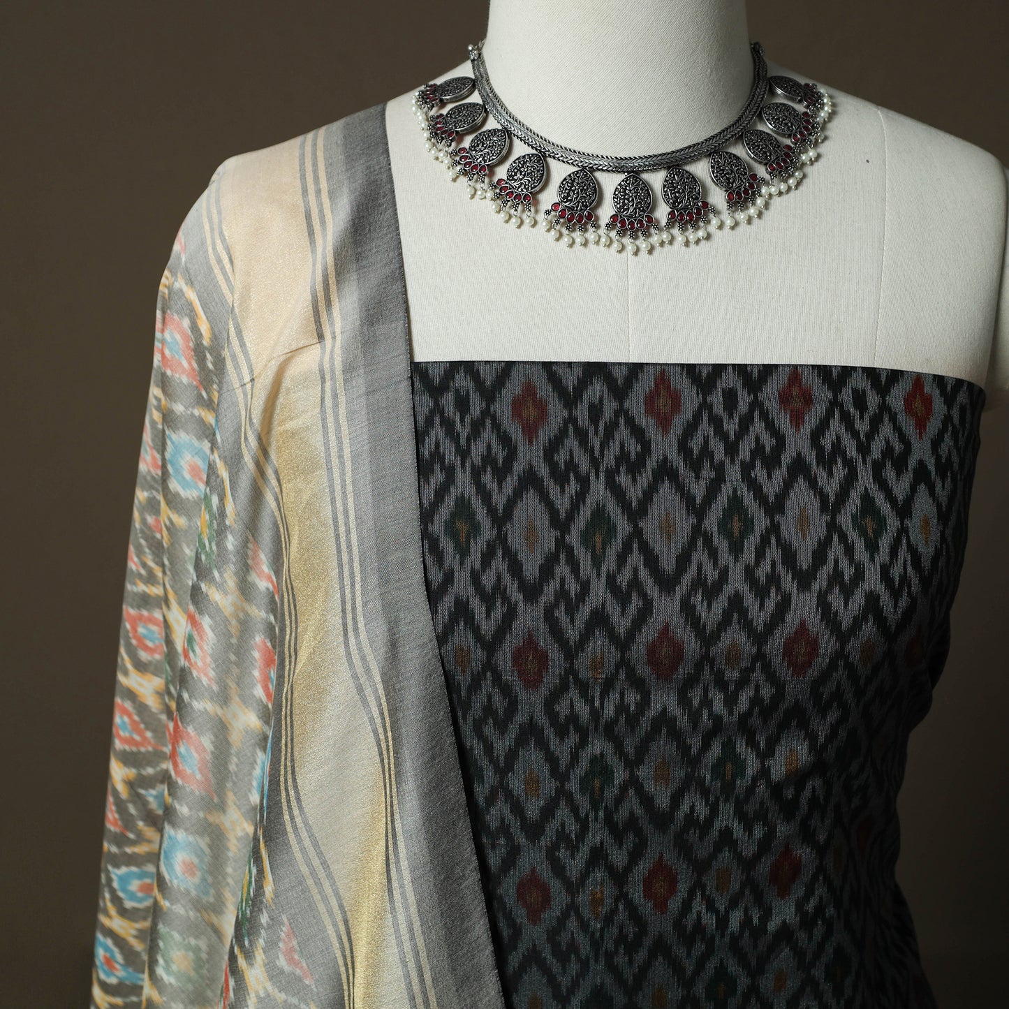 Handloom Sico Pochampally Ikat 2pc Unstitched Dress Material Kurta Set 12