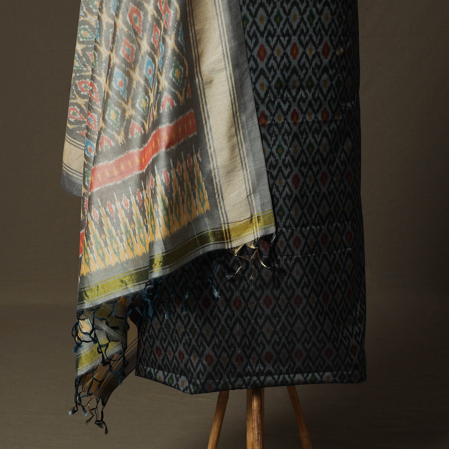 Handloom Sico Pochampally Ikat 2pc Unstitched Dress Material Kurta Set 12