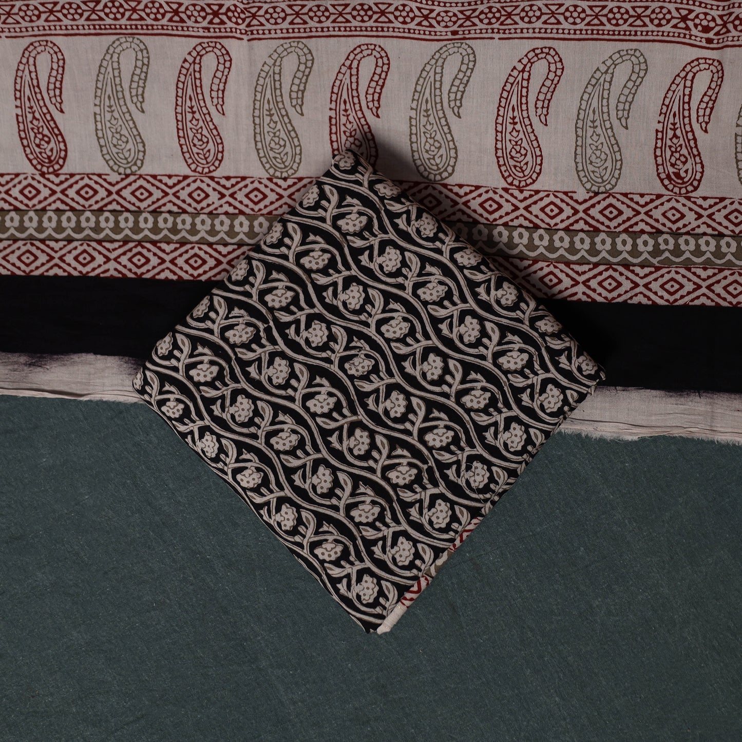 Bagh Hand Block Print Cotton 3pc Unstitched Dress Material Suit Set 13