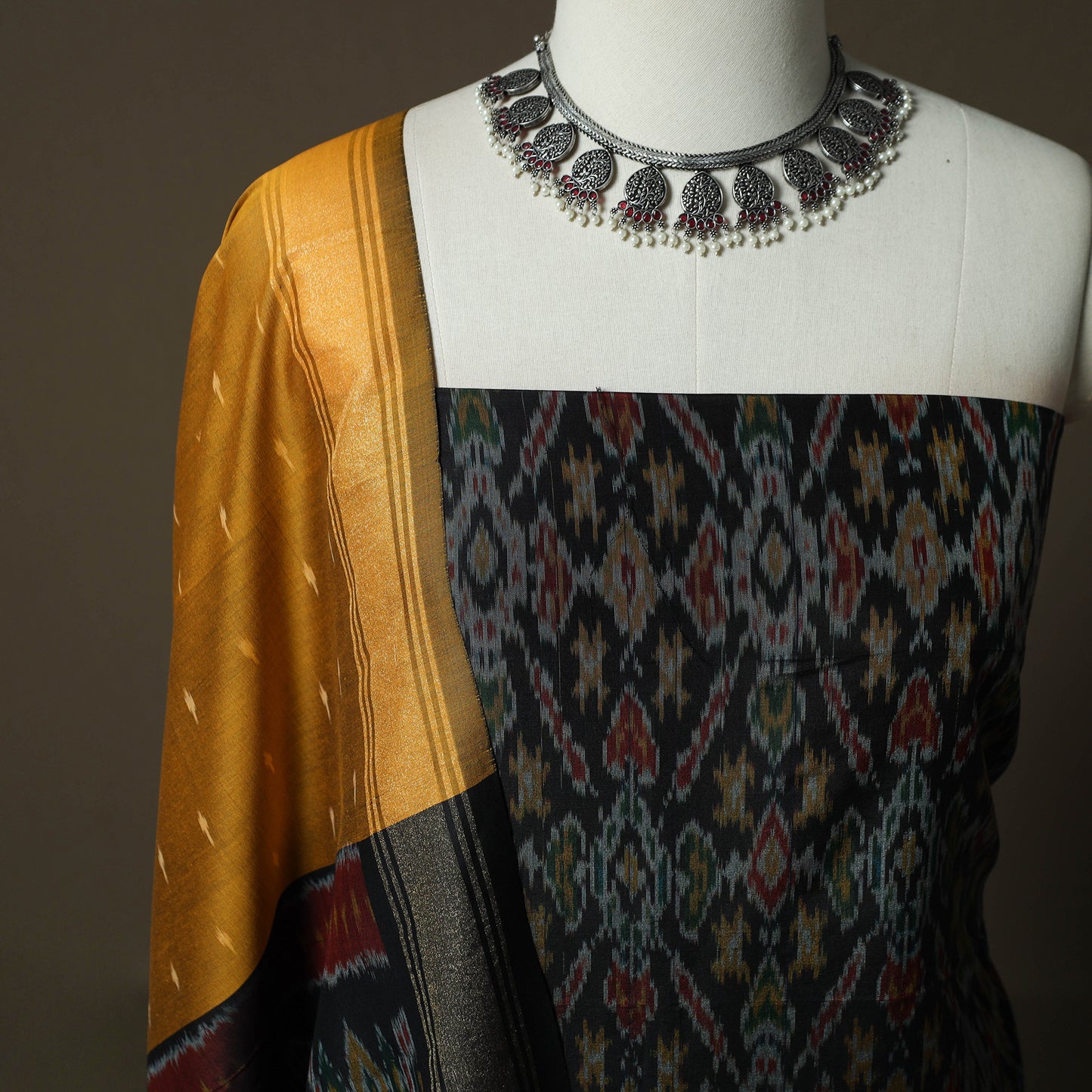 Handloom Sico Pochampally Ikat 2pc Unstitched Dress Material Kurta Set 13