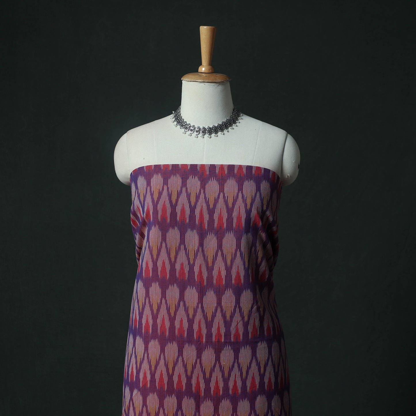 Pochampally Ikat Woven 2pc Cotton Unstitched Dress Material Kurta Set with Earrings 09